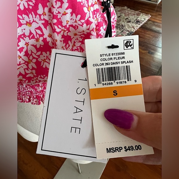 1. State Smocked Band Crop Top pink daisy print - Picture 3 of 4